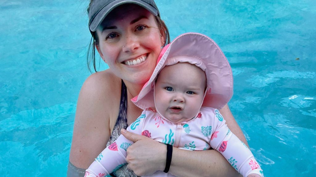 Briana & Breck in Pool for Breck's First Time Swimming and Using DIY Vitamin C Swim Spray Recipe