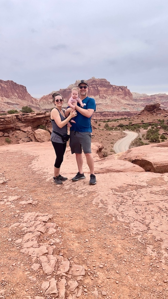 Capitol Reef National Park Family Photo with Rainbow Baby