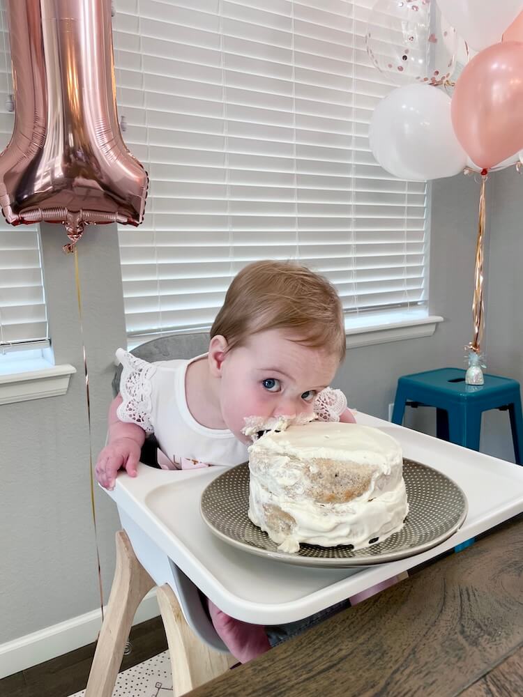 Baby Diving Head First into Healthy Smash Cake Recipe for First Birthday